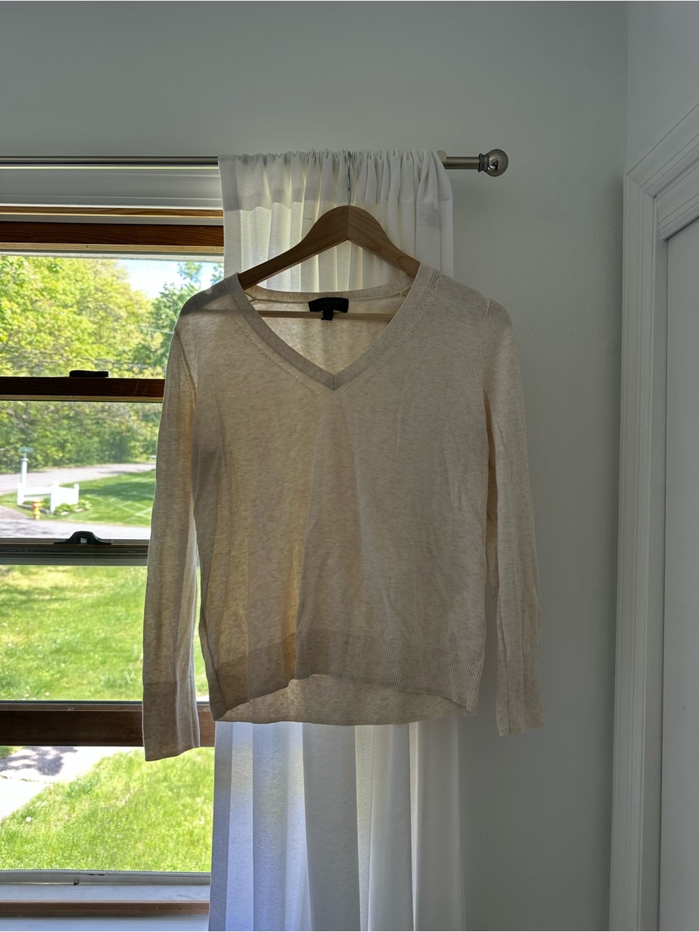 LOFT Cream V-Neck Lightweight Sweater